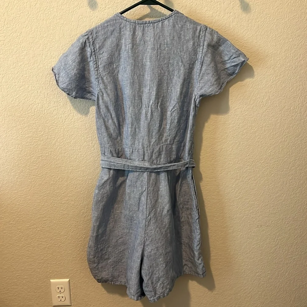 Lands End Linen Blue Button Down Romper 6 - Picture 8 of 8